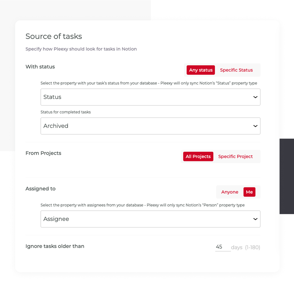 Configure how Pleexy searches for your tasks in Notion