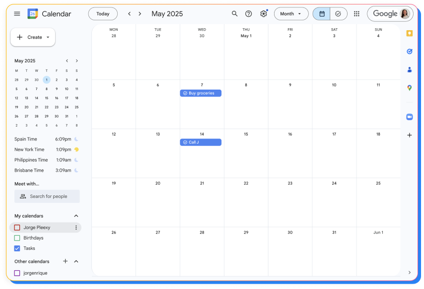 Google Calendar View