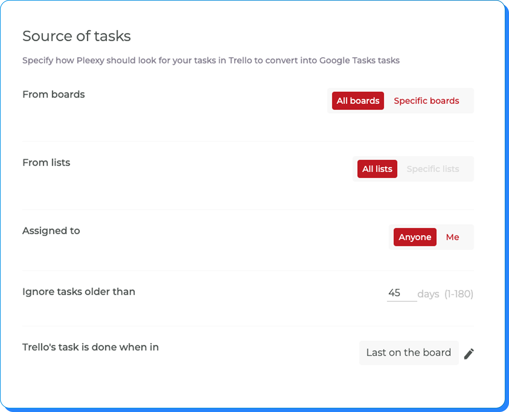 Configure intelligent card filtering
