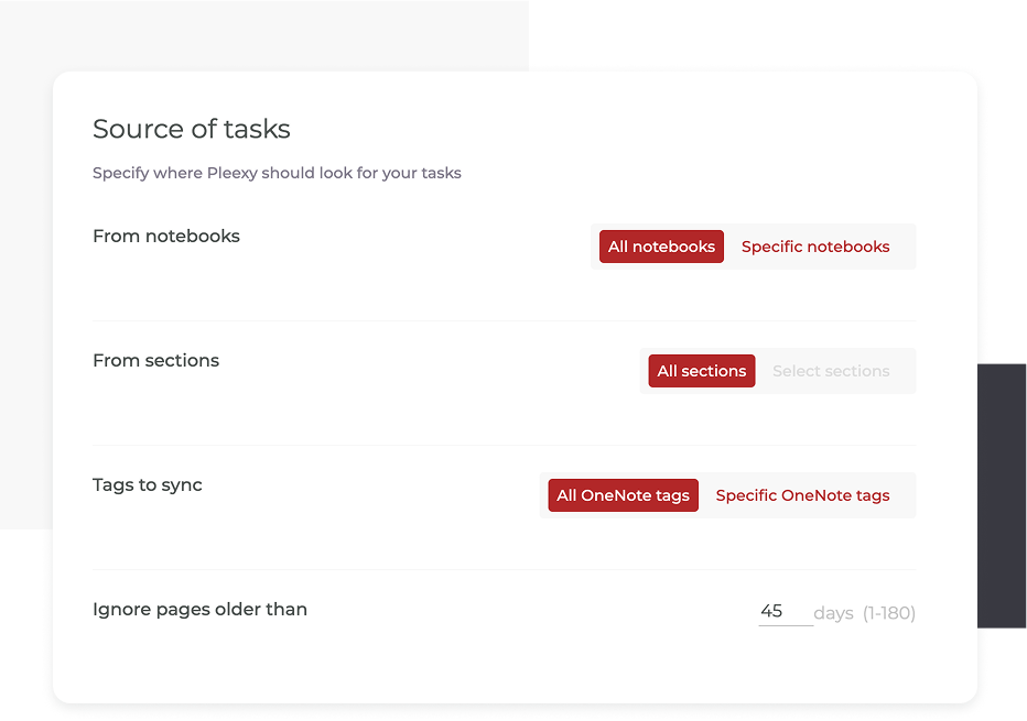 Configure how Pleexy searches for your tasks in OneNote
