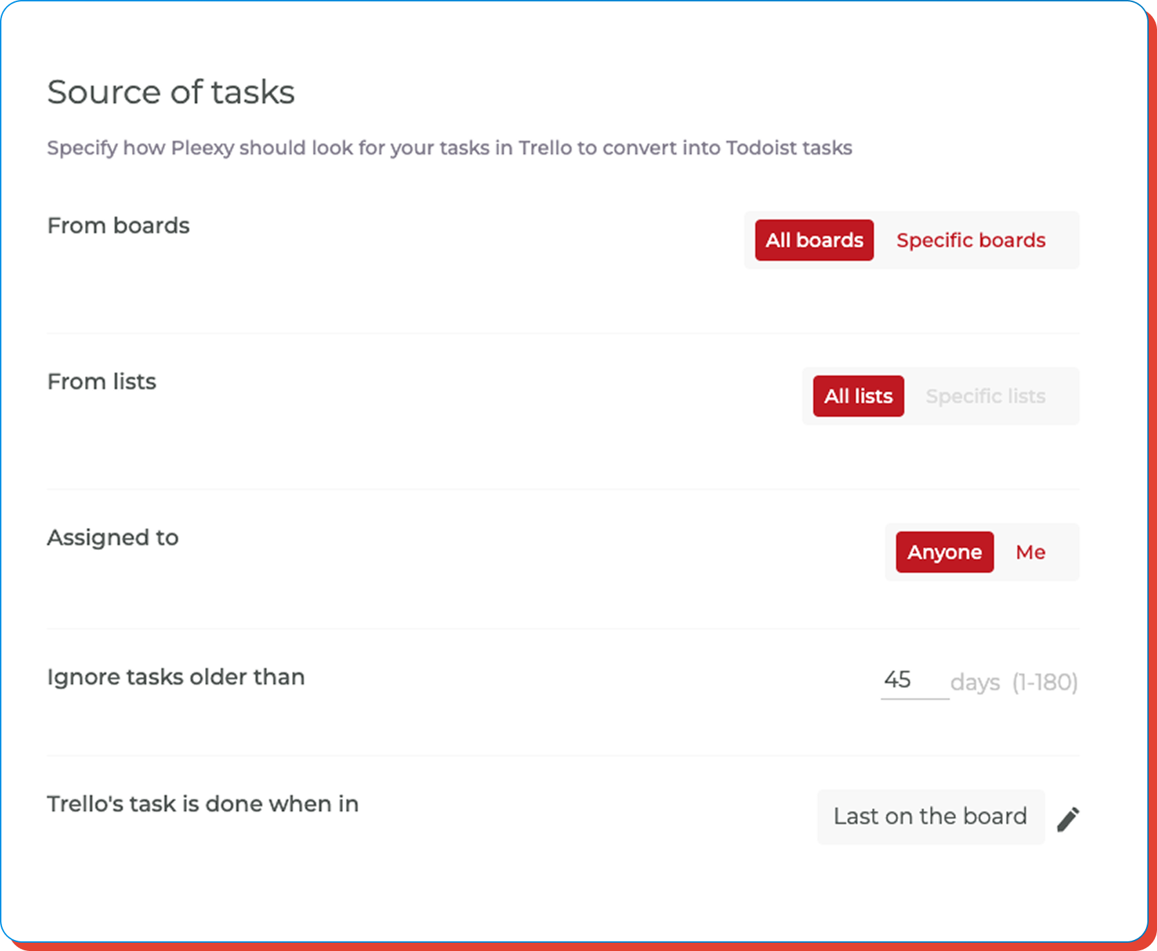 Set up intelligent card filtering